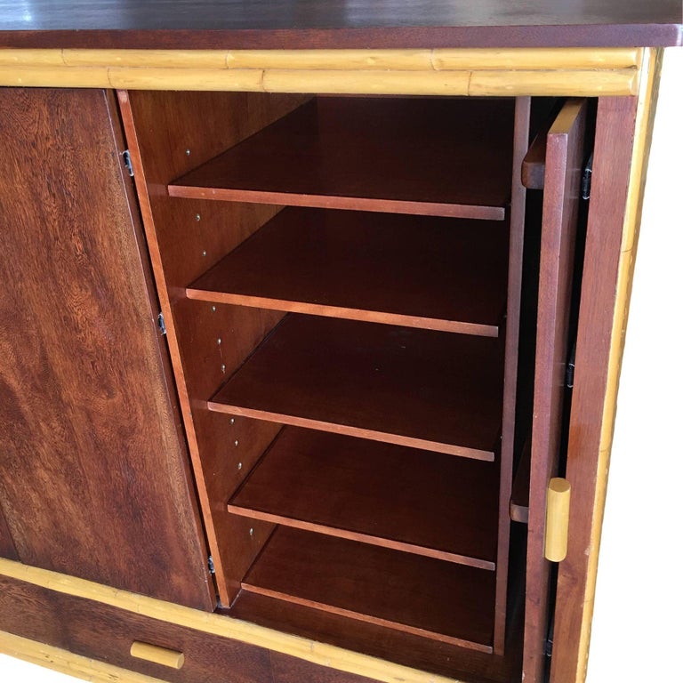 Rare Restored Bespoke Rattan & Mahogany Armoire