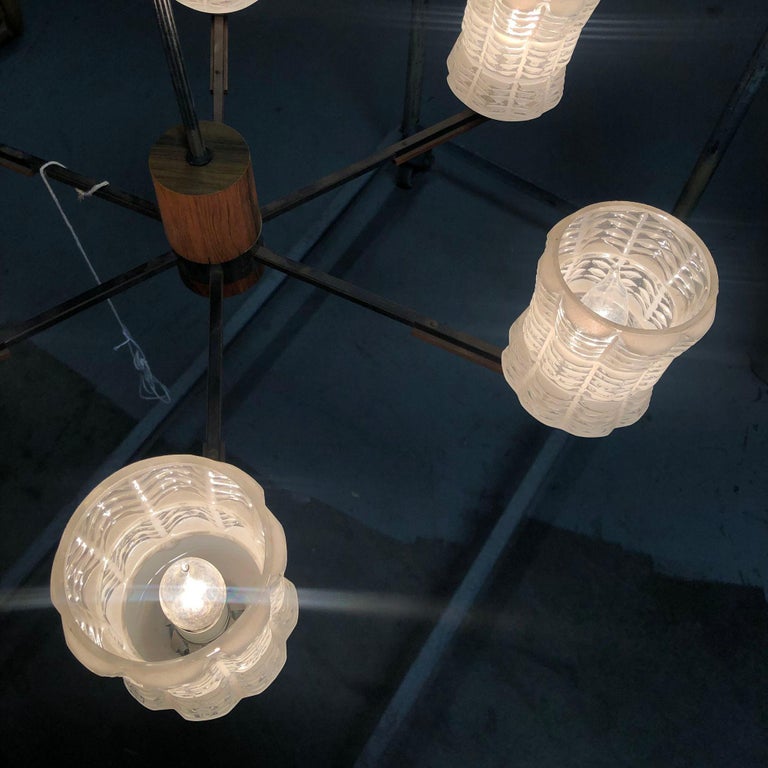 Italian Sputnik Chandelier in Rosewood Chrome with Glass Shades