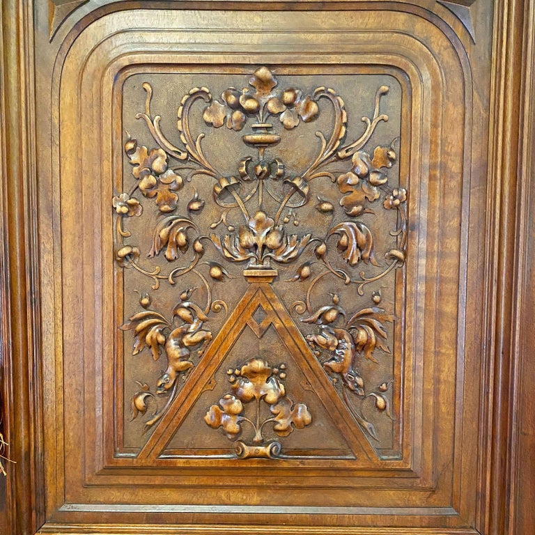 19th Century French Henry II Renaissance Carved Walnut Buffet Sideboard Cabinet