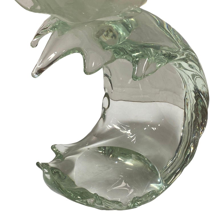 Murano Crystal Glass Angel Fish Sculture On Wave by Licio Zanetti