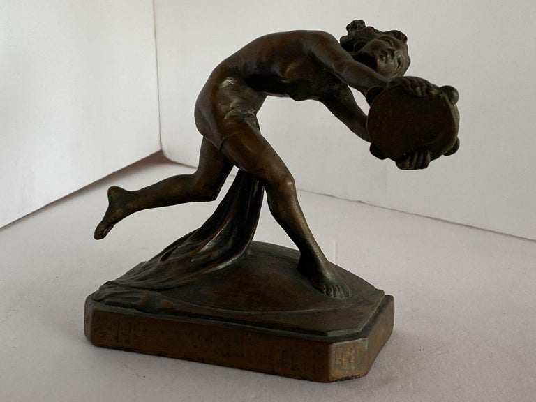Art Nouveau Nude Female Nymph Cast Bronze Bookends, Pair