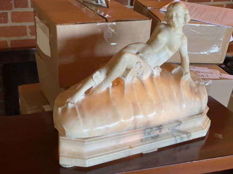Hand Carved Nude Light Alabaster Glamour Sculpture, Circa 1920