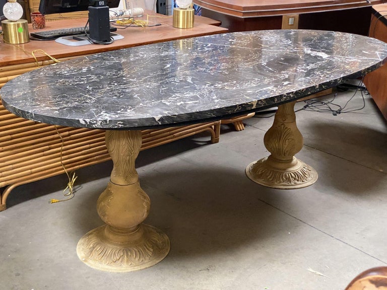 Portoro Nero Marble Dining Set with High Back Thomasville Chairs