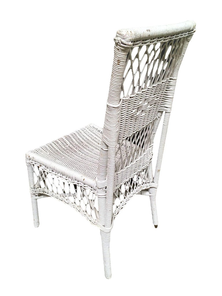 Shabby Chic White Wicker Mahogany Top Writing Secretary Desk w/ Chair