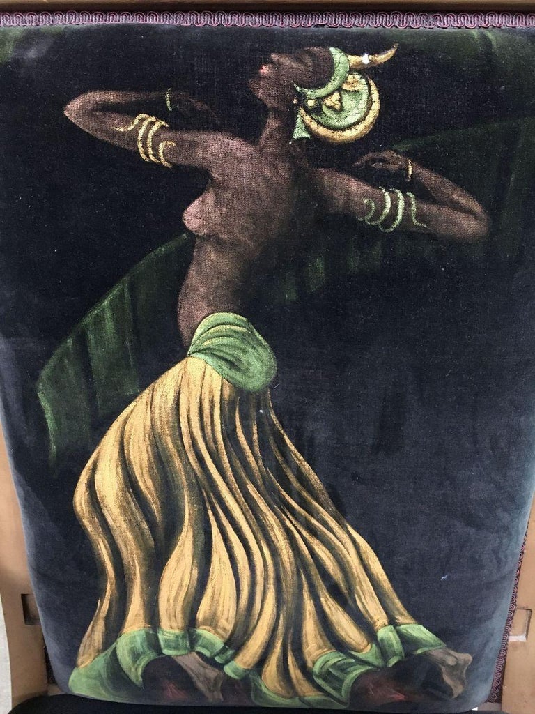 Vintage Velvet Upholstered Gorgeous Armchair with a Painted Dancer on the Back
