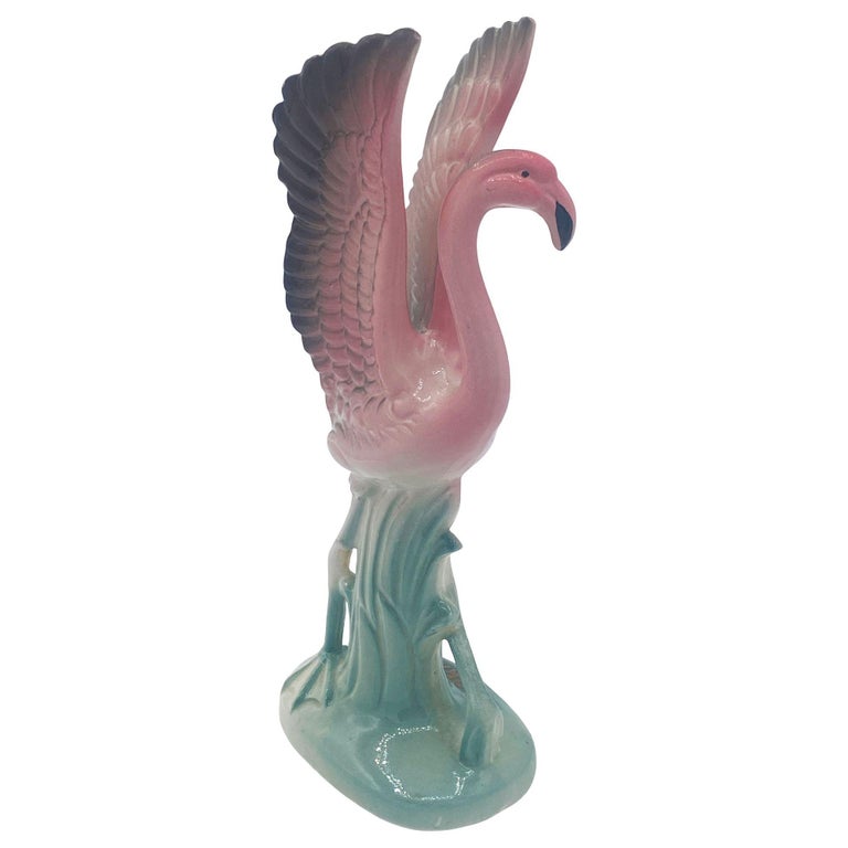 Mid-century "Meeting in Florida" Matching Ceramic Pink Flamingo Statues, Pair