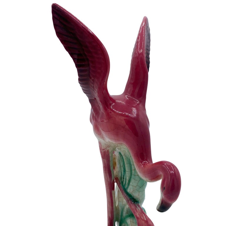 Mid-century Ceramic Flamingo Figurine & Vase Set by Maddux & Leftons