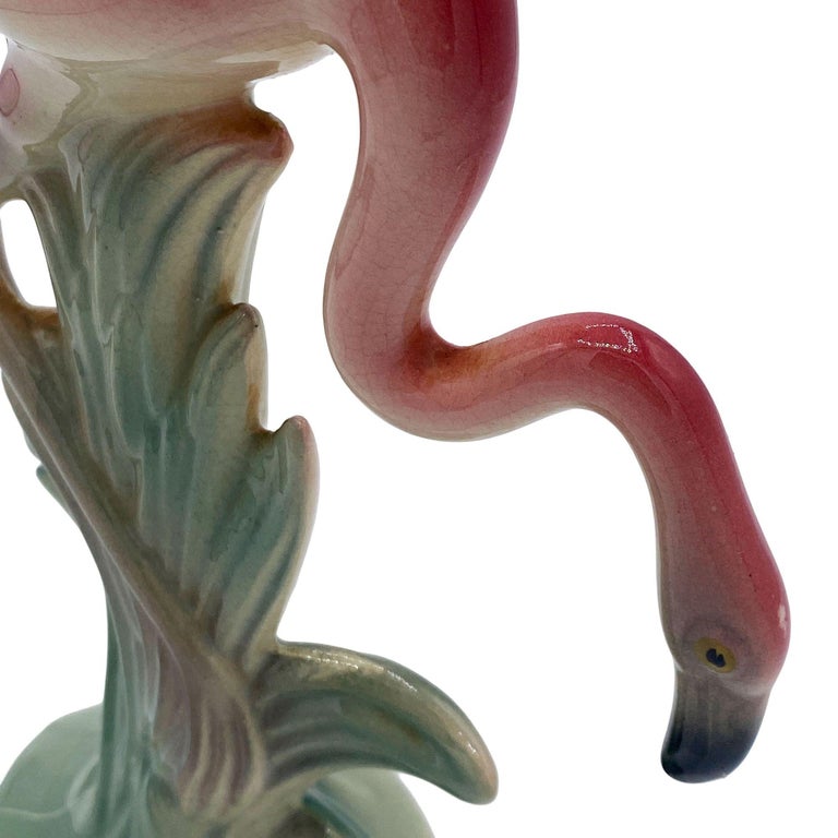 Mid-century Pink Drinking Flamingo Ceramic Tabletop Sculpture Set By Brad Keeler