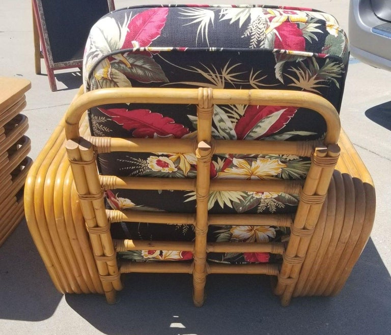 Restored Rattan 6 Strand Square Pretzel Lounge Chair Livingroom Set