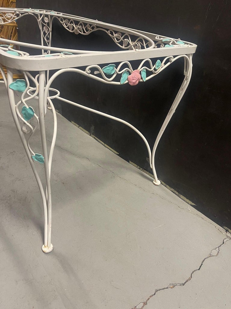 Pink Rose White Iron Garden Table and Chairs Set