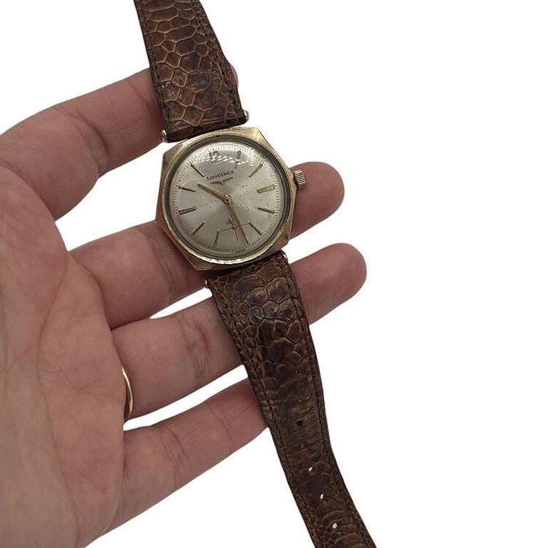 Longines 10K Gold-Filled Hexagonal Case Manual Watch w/ Crocodile Leather Band