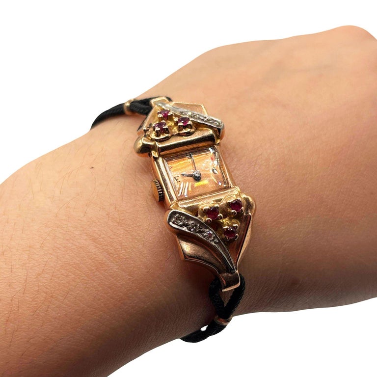 Women's 14K Gold Wristwatch w/ Ruby & Diamond Accents by Jacoby-Bender