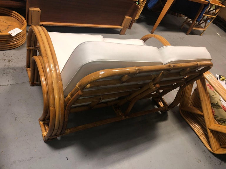 Restored Mid-century Rattan Double Horseshoe Settee Sofa, Pair