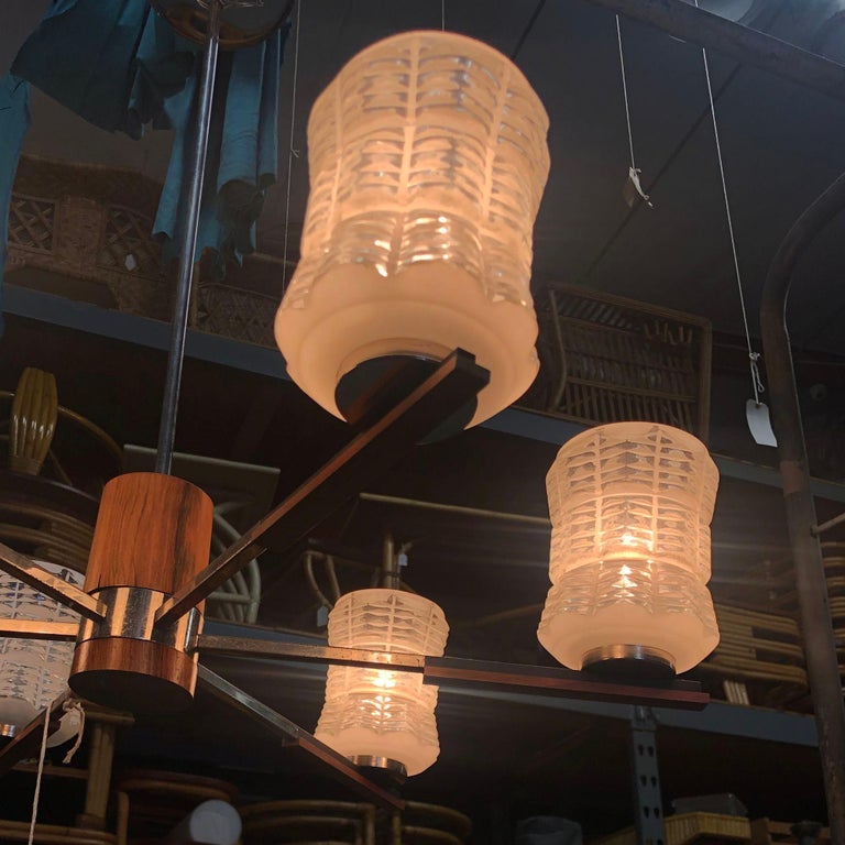 Italian Sputnik Chandelier in Rosewood Chrome with Glass Shades
