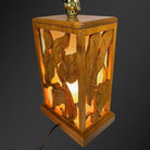 Restored Mid-century Hawaiian Carved Mango Wood Panel Lantern Table Lamps, Pair