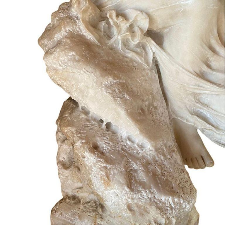 Late Victorian French Hand Carved Nude Psyche Goddess Marble Statue, signed