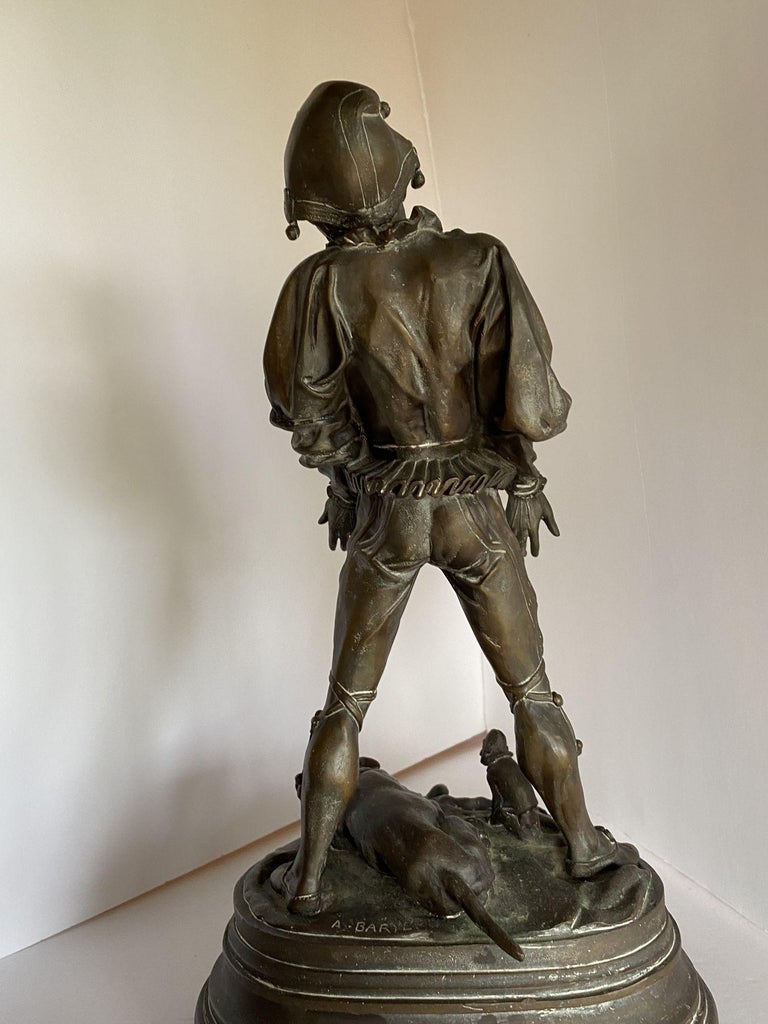 Victorian Bronze Jester Sculpture by After Alfred Barye, France 1860