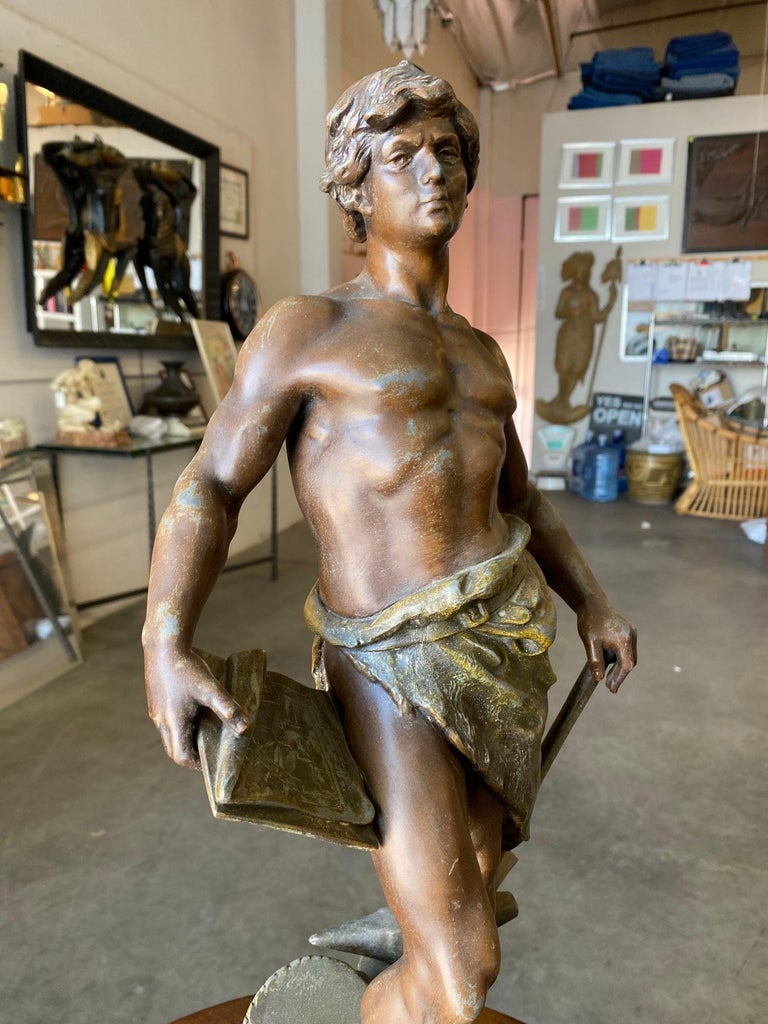 French "Le Travail" Hammership Spelter Sculpture by Francois Moreau, Circa 1900