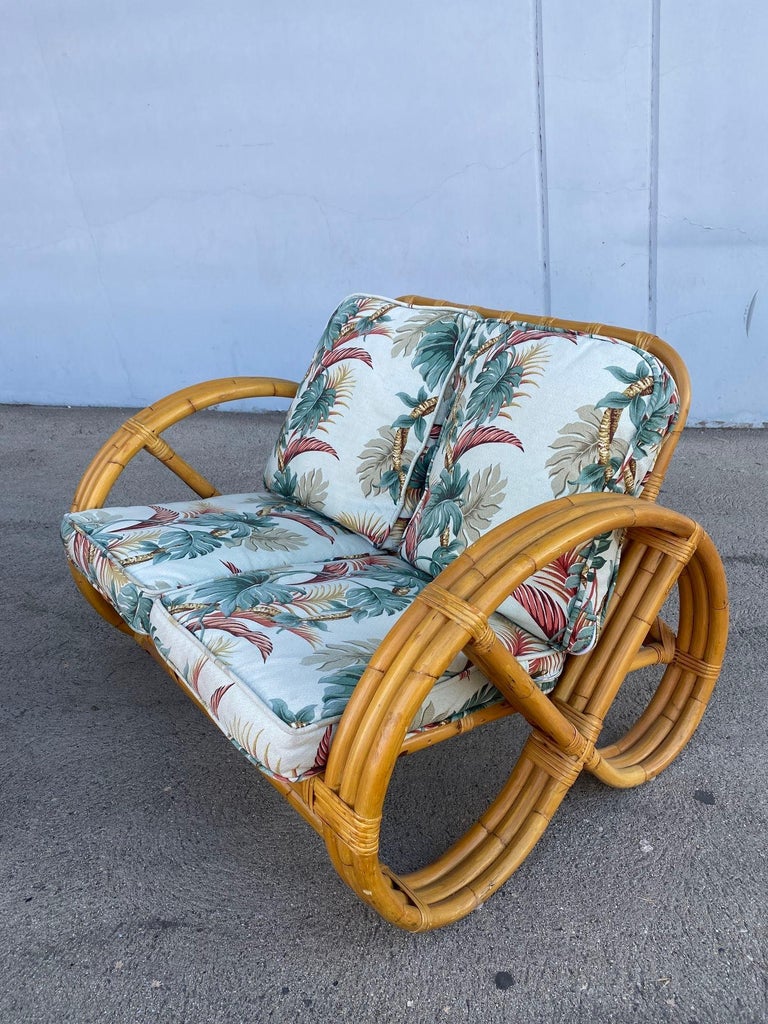 Rare 3-Strand Child Size Round Full Pretzel Rattan Sofa & Lounge Chair Set