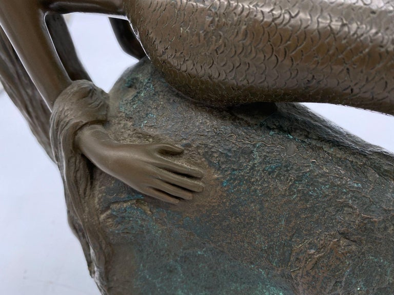 Bronze Mermaid Siren Statue on Beach Rock by James Siebert