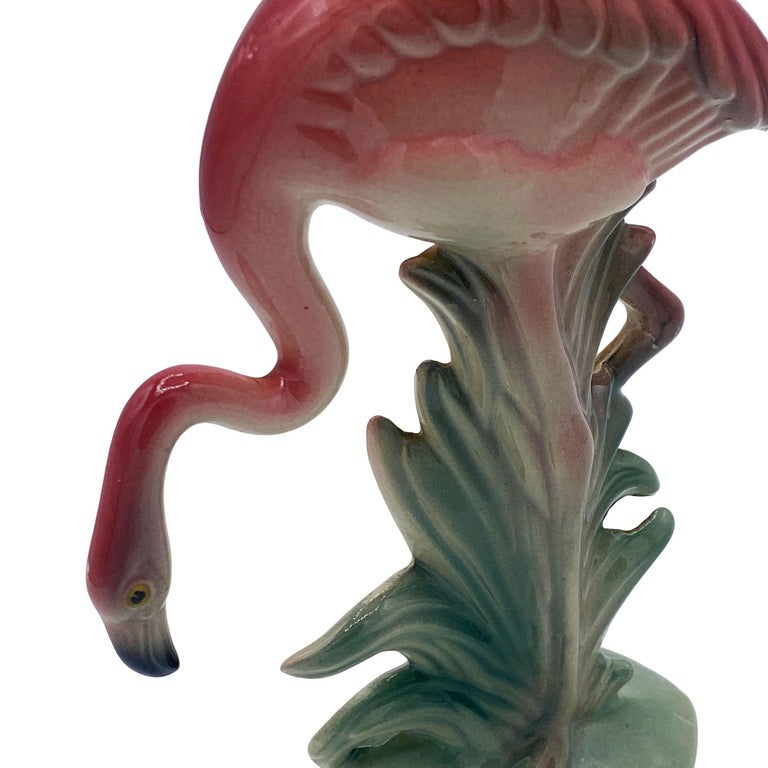 Mid-century Pink Drinking Flamingo Ceramic Tabletop Sculpture Set By Brad Keeler