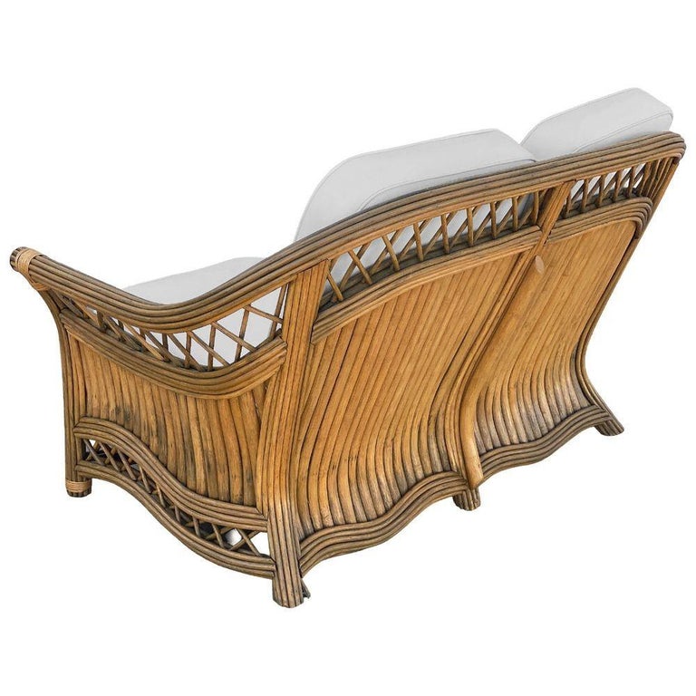 Art Deco "President" Stick Reed Rattan Fan Back Settee and Sofa Set