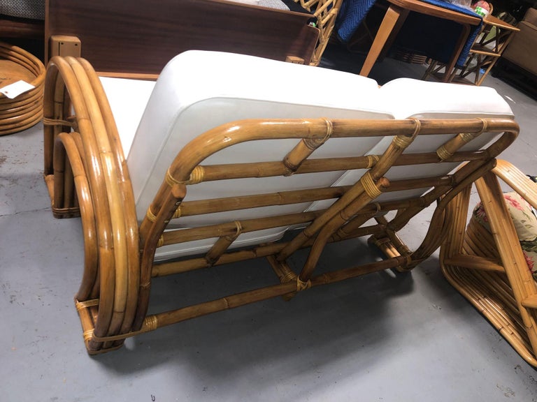 Restored Mid-century Rattan Double Horseshoe Settee Sofa, Pair