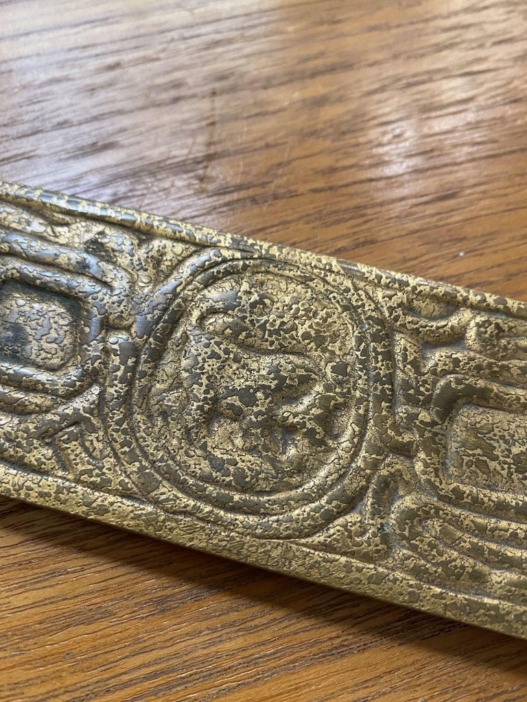 Tiffany Studios Gold Dore Bronze Acid Etched Zodiac 19" Blotter Ends, Pair #994