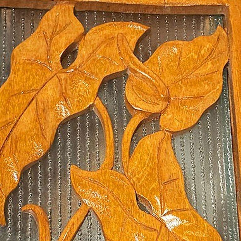 Restored Mid-century Hawaiian Carved Mango Wood Panel Lantern Table Lamps, Pair