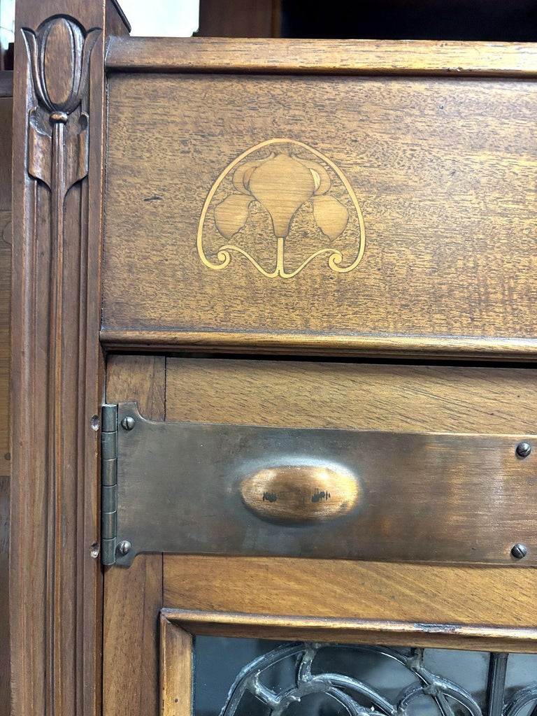 Antique Art Nouveau Mahogany and Floral Marquetry Display Cabinet