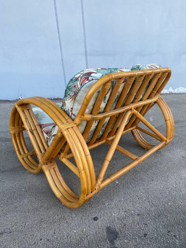 Rare 3-Strand Child Size Round Full Pretzel Rattan Sofa & Lounge Chair Set