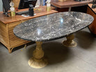 Portoro Nero Marble Dining Set with High Back Thomasville Chairs