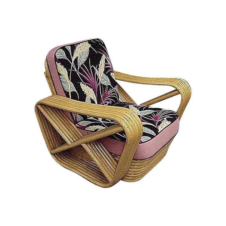 Restored Six-Strand Square Pretzel Rattan Lounge Chair