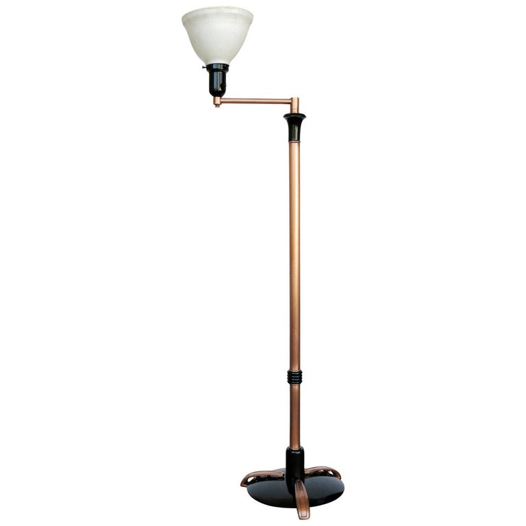 French Art Moderne Copper Swing Arm Floor Lamp