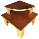 Restored Rattan Corner Side Table with Removable Mahogany Second Tier