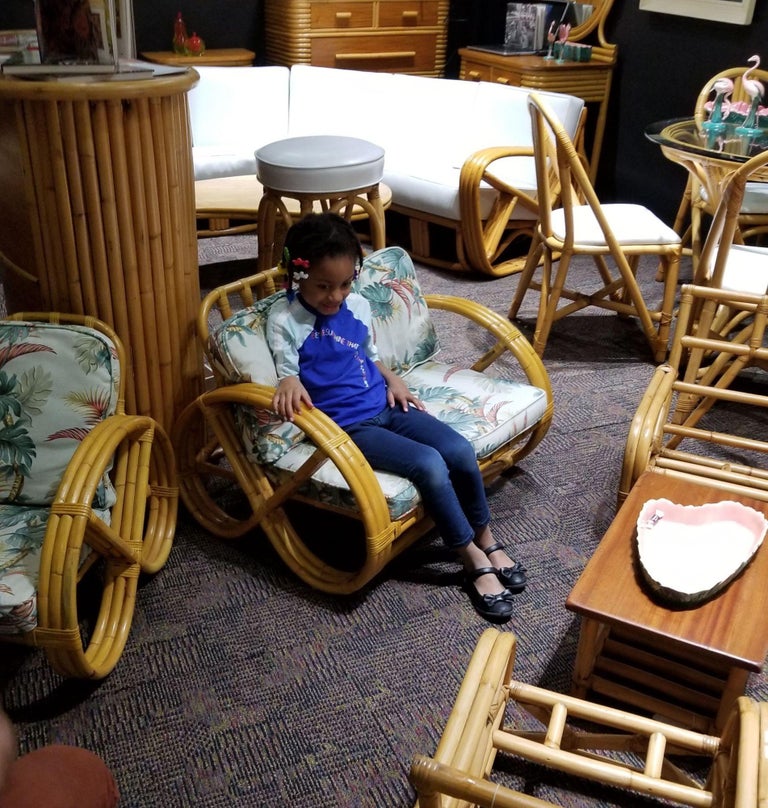 Restored Mid-century Child Size 3-Strand Round Pretzel Rattan Living Room Set