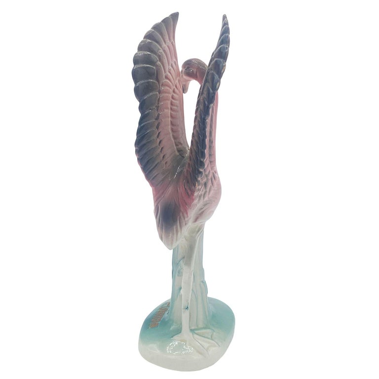 Mid-century "Meeting in Florida" Matching Ceramic Pink Flamingo Statues, Pair