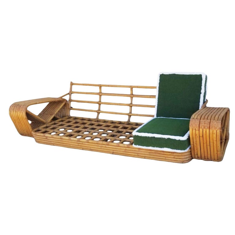 Original Historic Hand Made 9 Strand Square Pretzel Rattan Sofa By Paul T Frankl