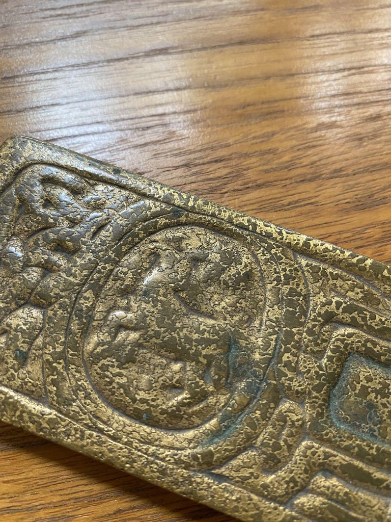 Tiffany Studios Gold Dore Bronze Acid Etched Zodiac 19" Blotter Ends, Pair #994