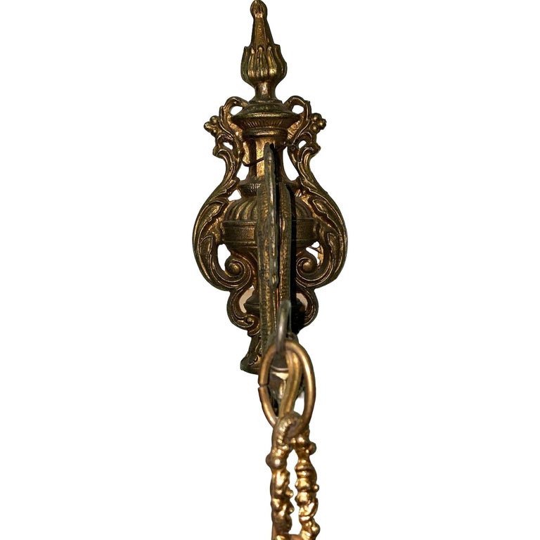 Italian Rococco Style Brass Lantern Hanging Wall Sconce w/ Etched Glass Panels