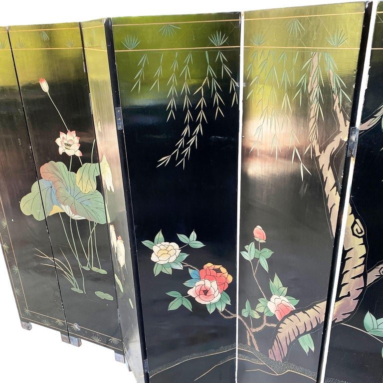 MCM Chinese Export Hand Gilded 6-Panel Geese Coromandel Screen Room Divider