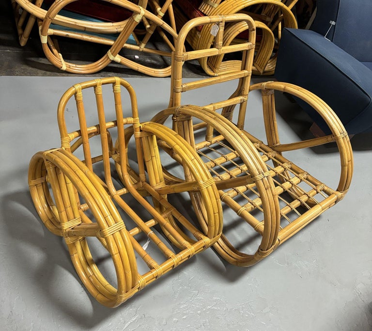 Rare 3-Strand Child Size Round Full Pretzel Rattan Sofa & Lounge Chair Set