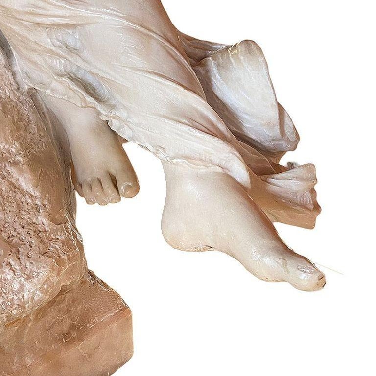Late Victorian French Hand Carved Nude Psyche Goddess Marble Statue, signed