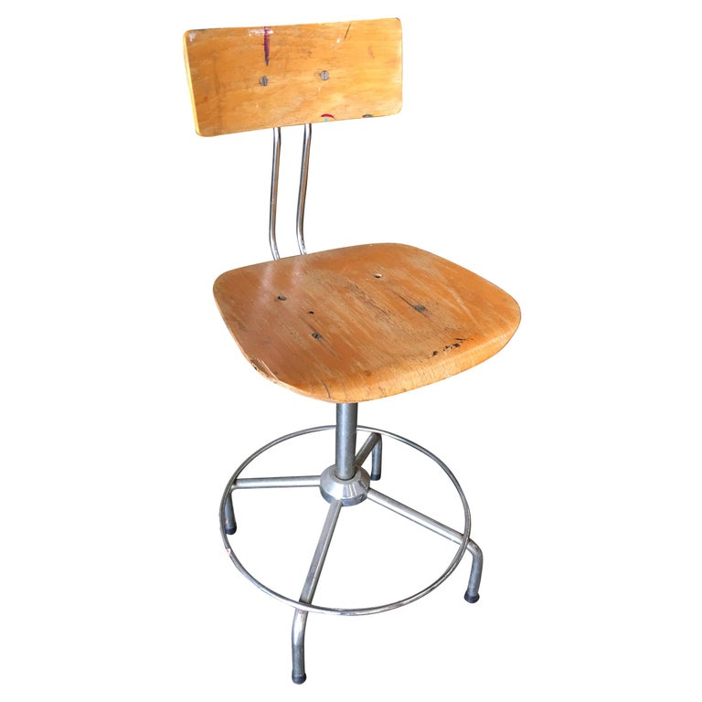 Italian Chrome and Formed Birch Plywood Artist Drafting Work Chair