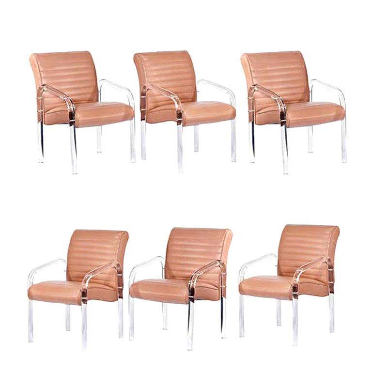 Lucite and Leather Lounge Chairs by Leon Frost, Signed