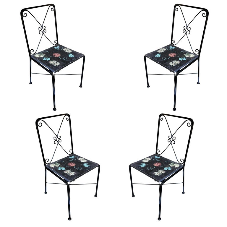 Scrolling Iron Patio/Outdoor Lounge Chair with Pad Seat, Set of Four