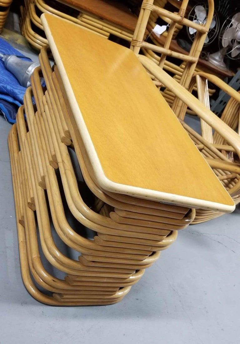 Restored MCM Frankl Style Six-strand Rattan Sofa, Table, Chair Livingroom Set