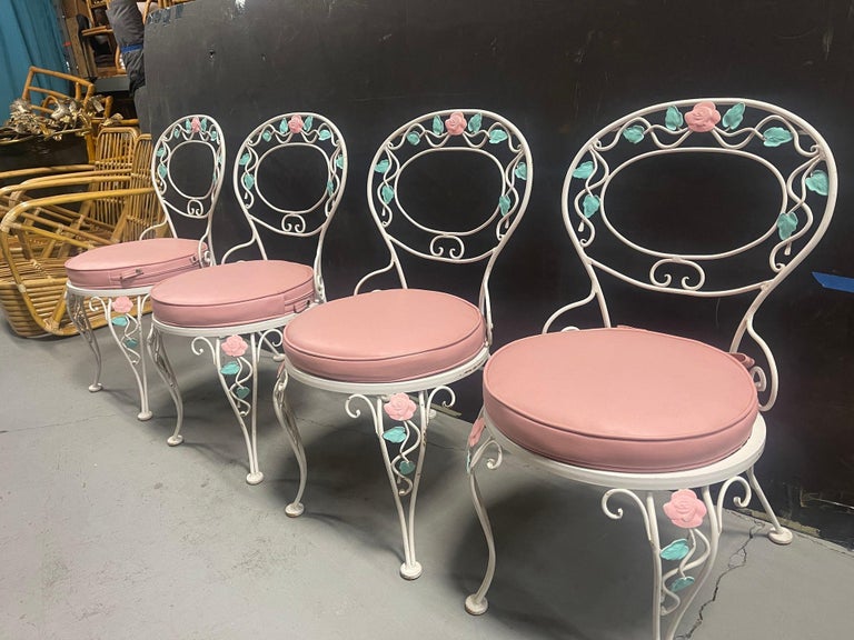 Pink Rose White Iron Garden Table and Chairs Set