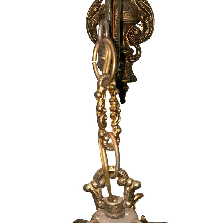 Italian Rococco Style Brass Lantern Hanging Wall Sconce w/ Etched Glass Panels