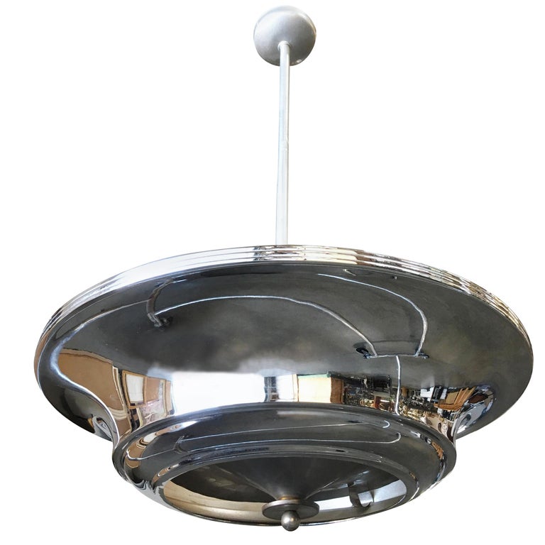 2 Layer Chrome Art Deco Streamline Saucer Ceiling Pendant Chandelier, 7 Availabl
